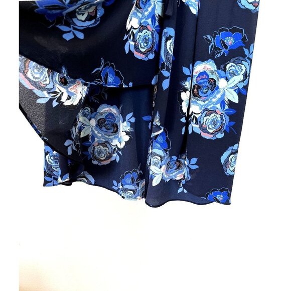 Halogen Navy Blue Floral Ruched Midi Dress M - Picture 14 of 16